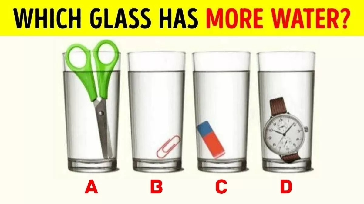 Hádanka: Štyri poháre s predmetmi