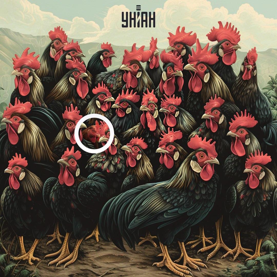 Sliepka nie je rovnaká ako kohút / koláž Moje