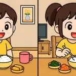 IQ test: nájdite 3 rozdiely na obrázku dievčaťa pri stole