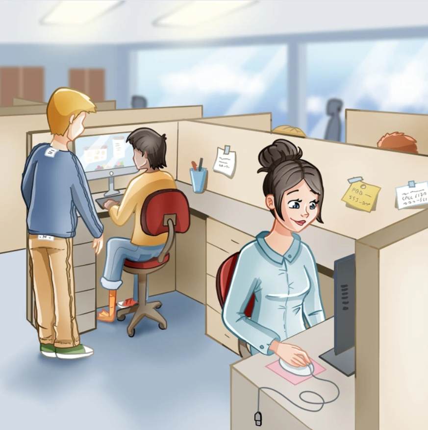 Hádanka: Nájdite 3 chyby na obrázku kancelárie